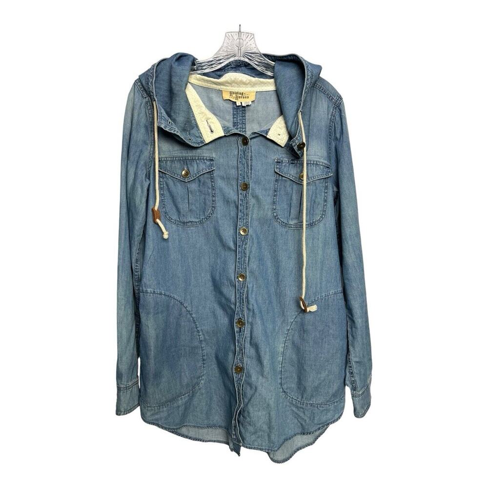 Anthropologie Holding Horses Hooded Chambray Button Down Jacket